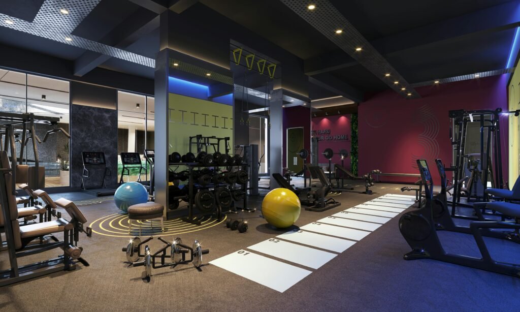 Spacious gym interior showcasing equipment for exercise and fitness training.